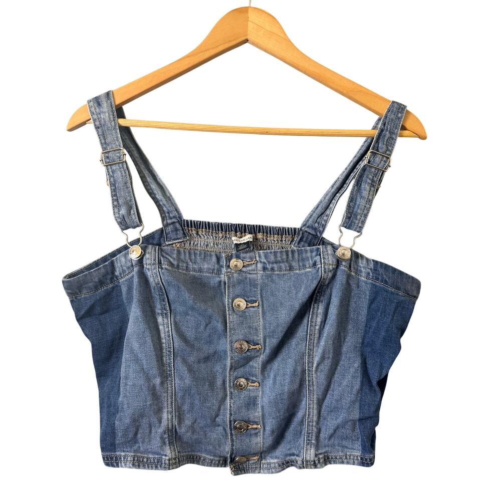 American Eagle Corset Top Women’s Size XXL Denim Western Boho Smocking Crop Blue